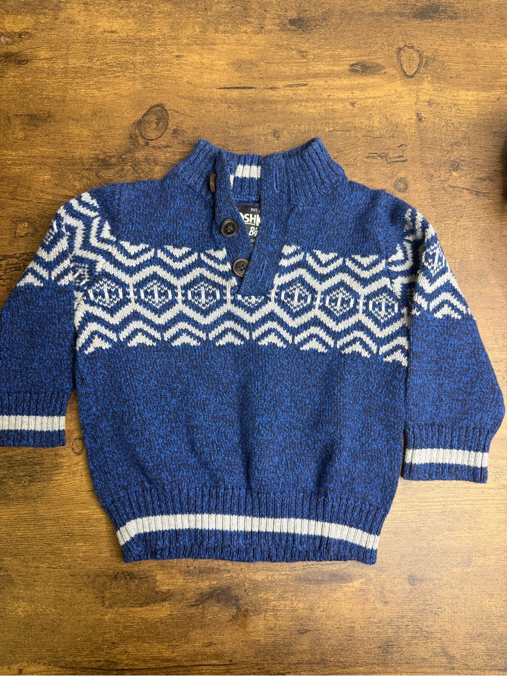 ⭐️5 for $20⭐️ OshKosh Boys' Blue Fair Isle Knit Sweater - Button Mock Neck